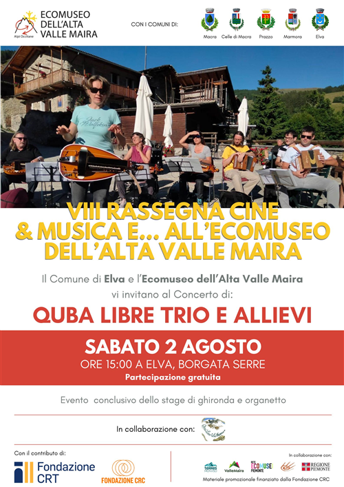 Concerto dei CUBA LIBRE TRIO E ALLIEVI a Elva Borgata Serre, sabato 2 agosto ore 15.00