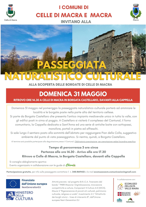 Passeggiata naturalistico culturale  a Celle di Macra Domenica 31 maggio 2026