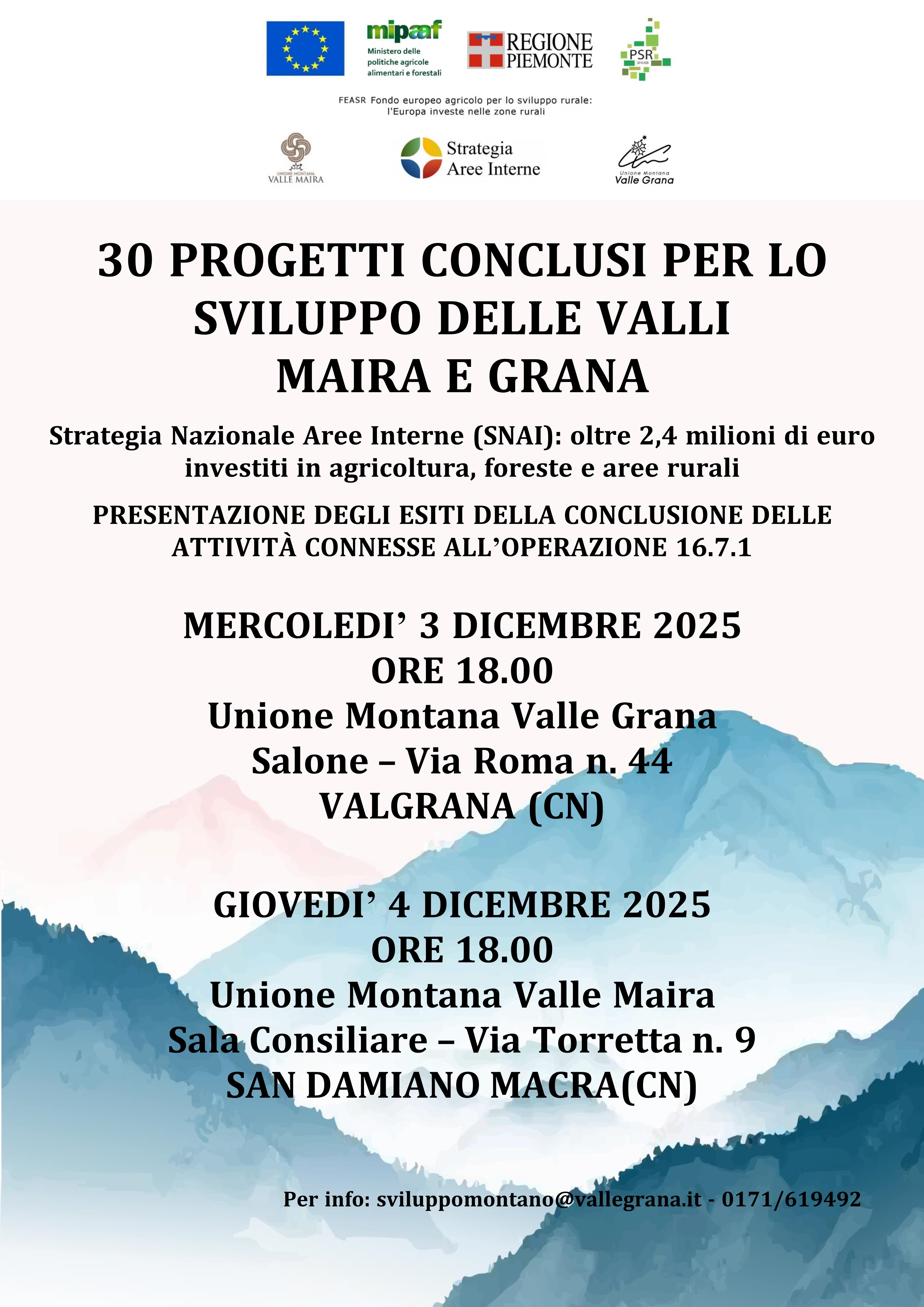 SNAI Valli Maira e Grana - Fondi PSR 2014/2022 - OP. 16.7.1 - Presentazione conclusiva degli interventi SNAI